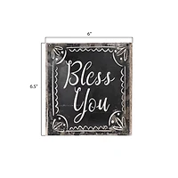 Hello Honey® 6.5" Black & White Bless You Wood Tissue Box