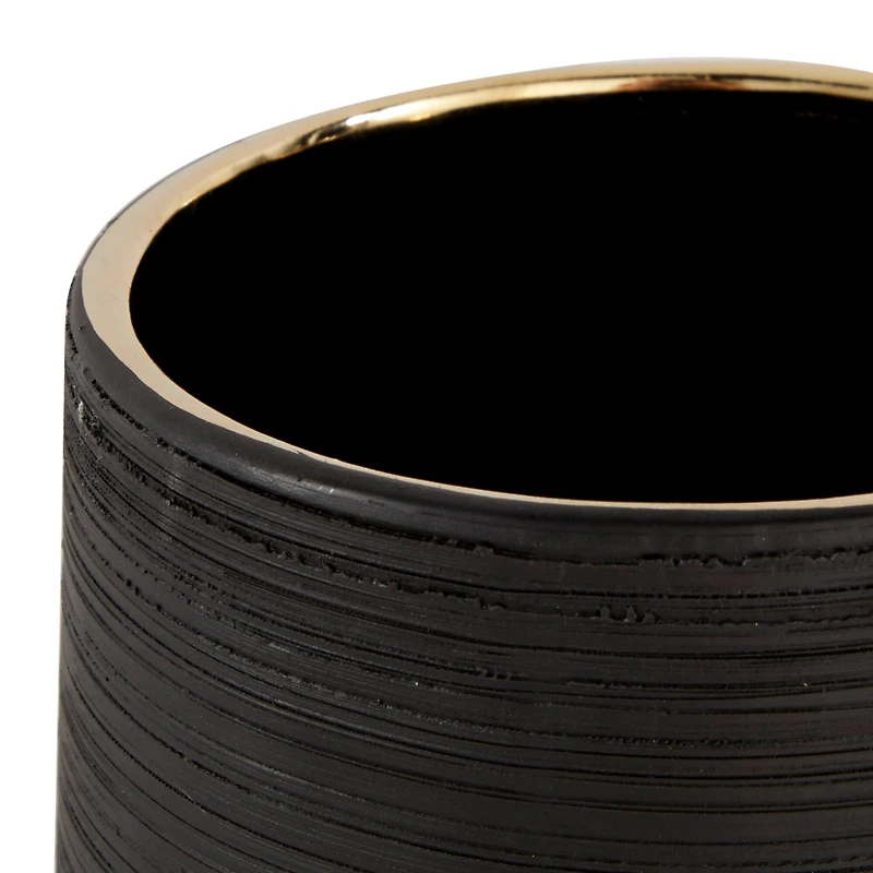 CosmoLiving by Cosmopolitan Set of 2 Black Porcelain Glam Vase, 5" x 8"