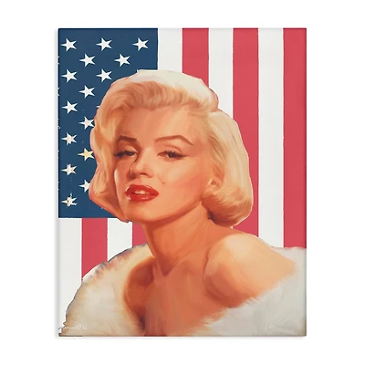 Stupell Industries Vintage Americana Icon Marilyn over US Flag Canvas Wall Art