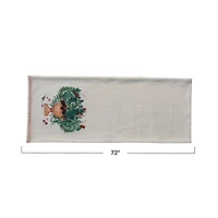 Hello Honey® 72" Hand-Embroidered Flowers in Urn Cotton Canvas Table Runner with Blanket-Stitch Edge