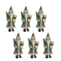 6.5" Green Glittered Glass Santa Ornaments, 6ct.