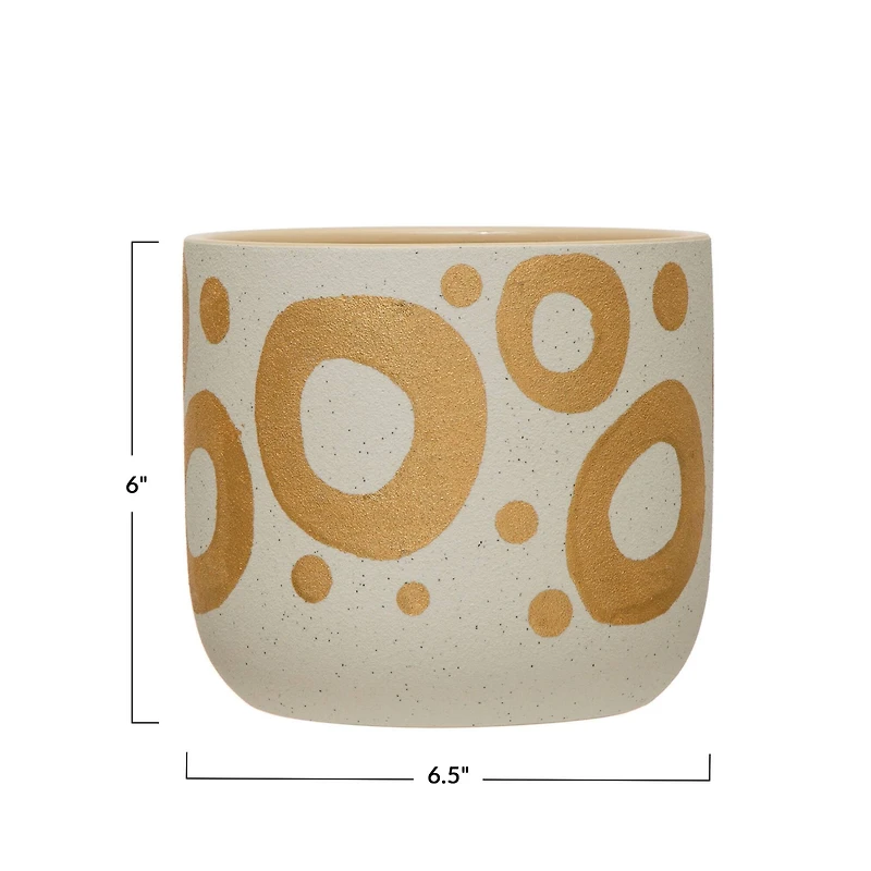 Hello Honey® 6.5" White & Gold Hand-Painted Stoneware Planter