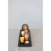 Hello Honey® Embossed Glass Votive Holders with Black Finish Wood Tray Set