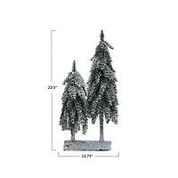 Hello Honey® 23.5" Snowy Green Faux Evergreen Trees with Wood Base