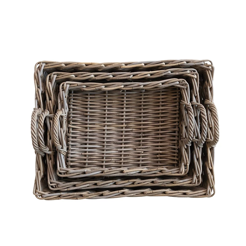 Hello Honey® Natural Decorative Woven Rattan Trays with Handles