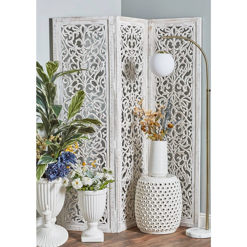 White Mango Wood Farmhouse Room Divider Screen, 69 " x 60 " x 1 "