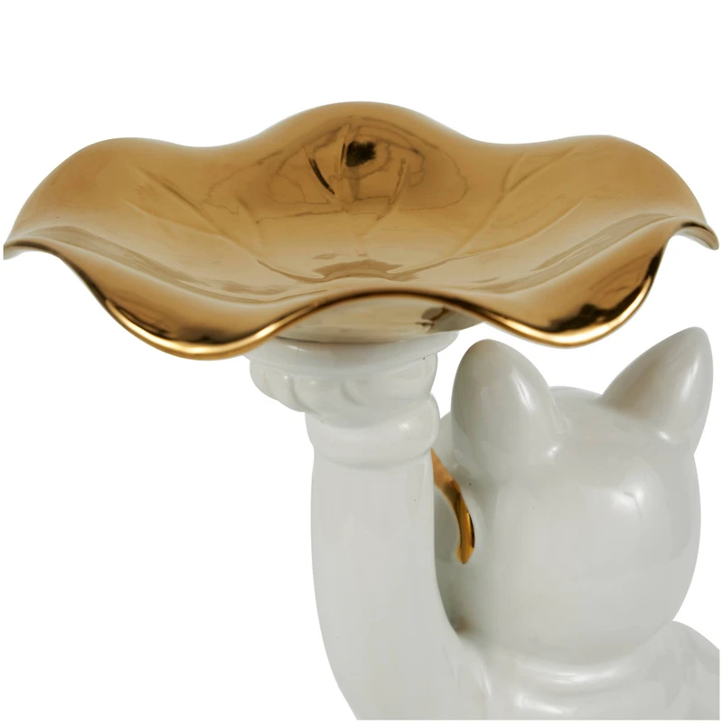 13" White & Gold Ceramic Bulldog Sculpture