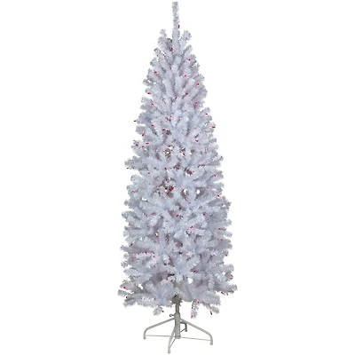 6.5ft. Pre-Lit Slim Geneva White Spruce Artificial Christmas Tree, Pink Lights