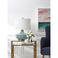 Hello Honey® Striped Aqua Ceramic Table Lamp with White Linen Shade