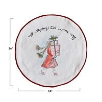 Hello Honey® 16" Round Printed Cotton Pillow with Holiday Girl, Piping & Velvet Back