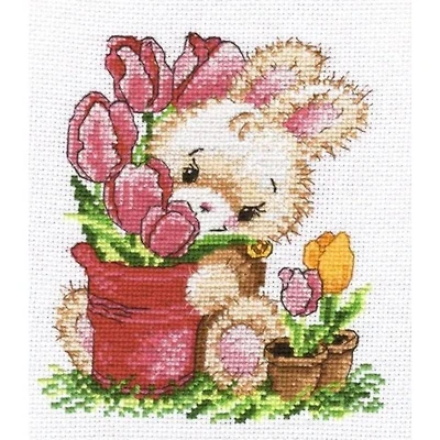 Oven Rabbit With Tulips Cross Stitch Kit