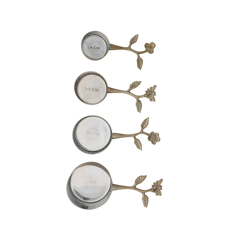 Hello Honey® Gold Finish Stainless Steel & Aluminum Measuring Cup Set with Leaf & Flower Handles
