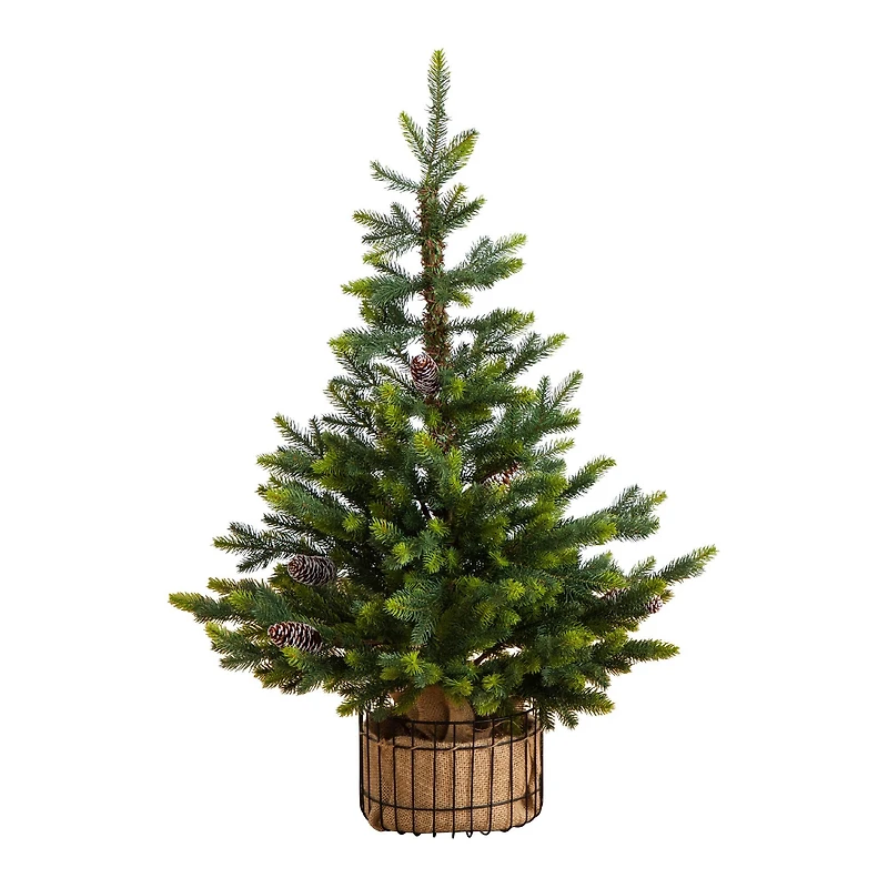 3ft. Artificial Balsam Fir Christmas Tree with Pine Cones in Jute Wire Planter