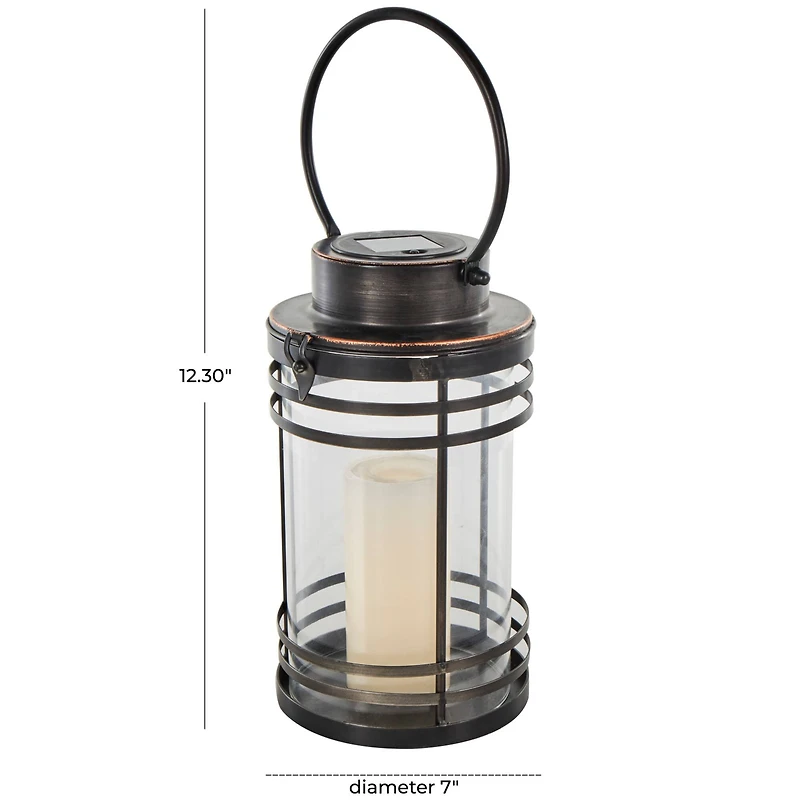 12" Black Metal Candle Lantern with Round Outlines