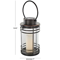 12" Black Metal Candle Lantern with Round Outlines