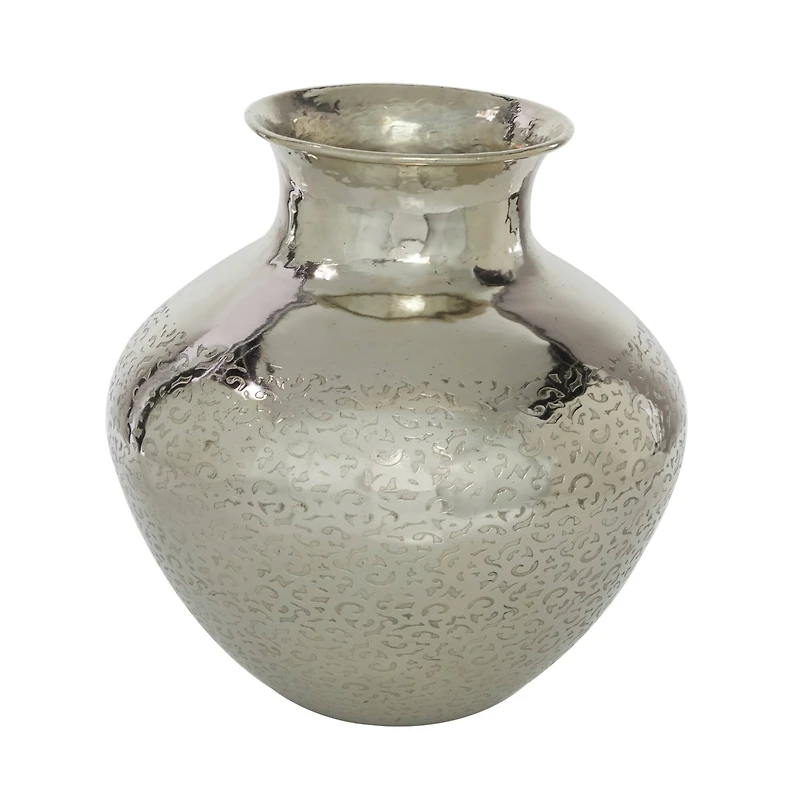 13" Silver Aluminum Contemporary Round Vase