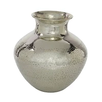 13" Silver Aluminum Contemporary Round Vase