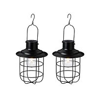 Glitzhome® 9.75" Black Metal Wire Solar Powered Hanging Lantern, 2ct.