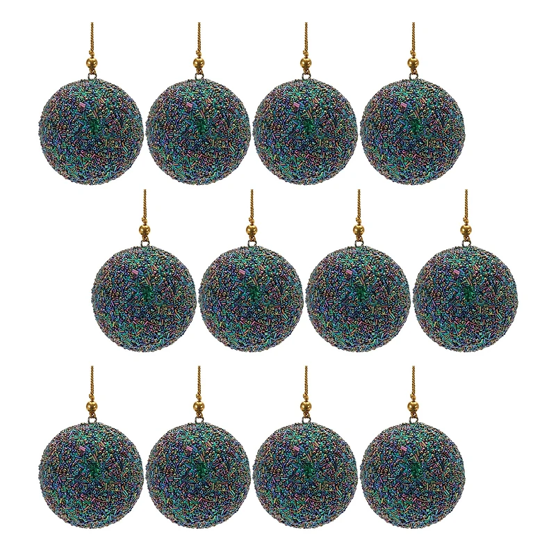 2.75" Rainbow Beaded Ball Ornaments, 12ct.