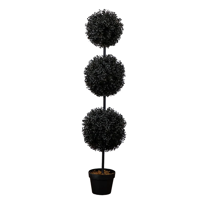 4ft. UV Resistant Artificial Halloween Black Triple Ball Boxwood Topiary (Indoor/Outdoor)