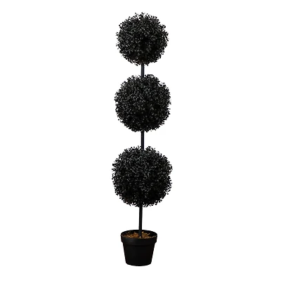 4ft. UV Resistant Artificial Halloween Black Triple Ball Boxwood Topiary (Indoor/Outdoor)