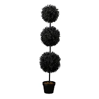 4ft. UV Resistant Artificial Halloween Black Triple Ball Boxwood Topiary (Indoor/Outdoor)