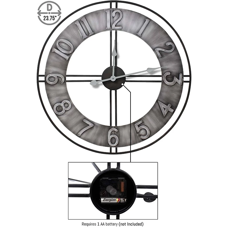 Sorbus® 24" Gray Metal Wall Clock