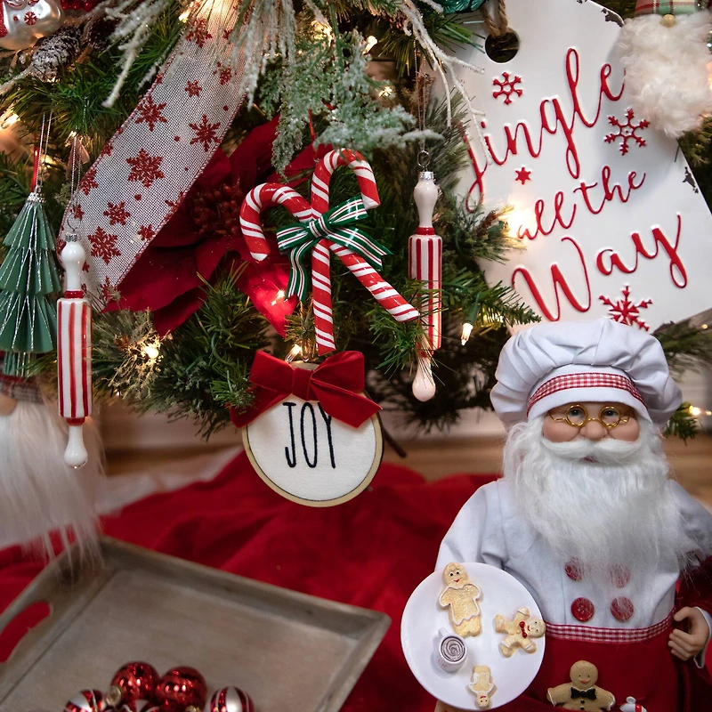 Red Striped Rolling Pin Glass Christmas Ornament