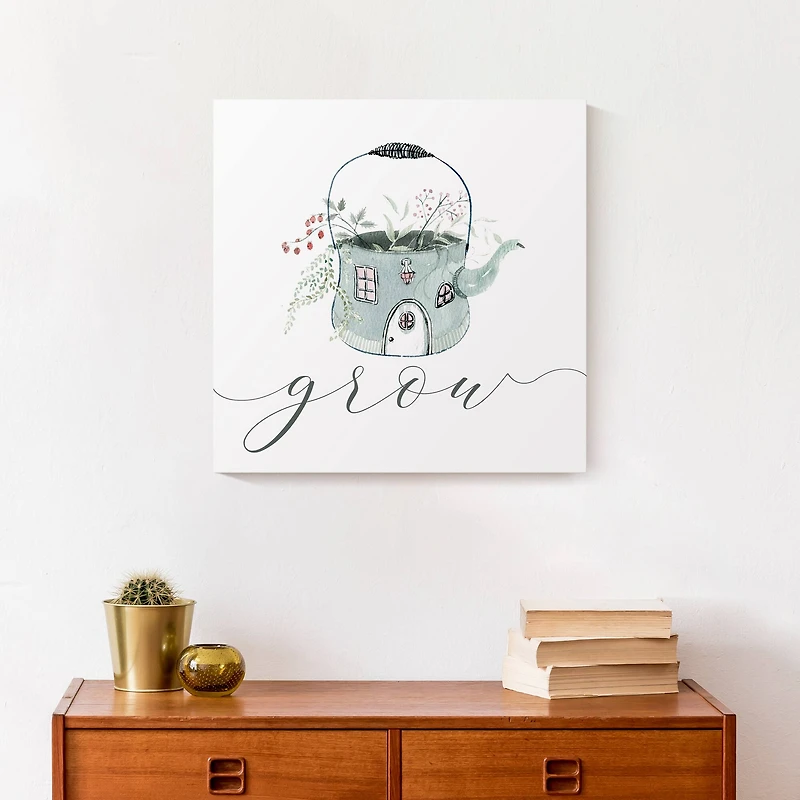 Grow Teapot Floral 16" x 16" Canvas Wall Art