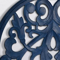 American Art Décor™ 36" Hand-Carved Arched Navy Blue Wood Wall Accent Medallion