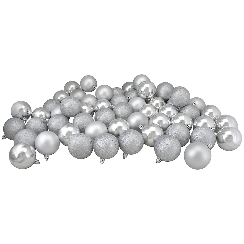 96ct. 1.5" Silver Splendor Shatterproof 4-Finish Christmas Ball Ornaments