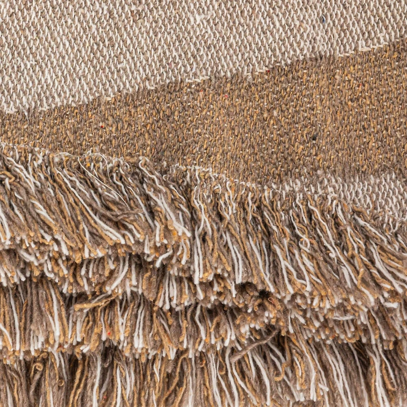 Hello Honey® Brown & Beige Wave Design Woven Reclaimed Cotton Blend Throw with Fringe