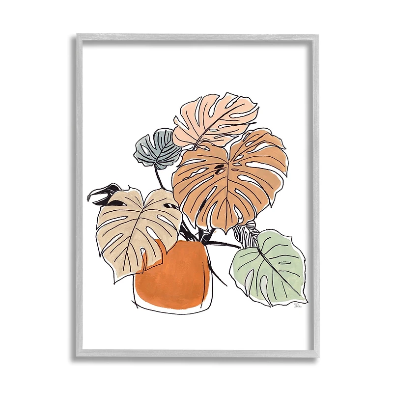 Stupell Industries Playful Monstera Leaves Tropical House Plant in Gray Frame Wall Art