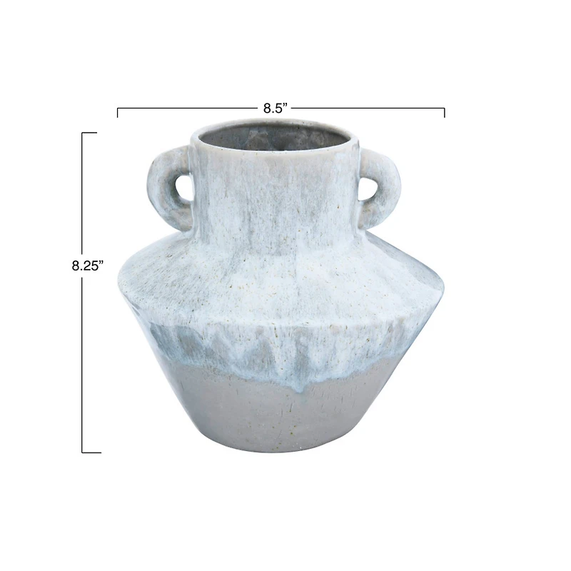 Hello Honey® 8.25" Stoneware Vase With Reactive Glaze Finish & Vertical Handles