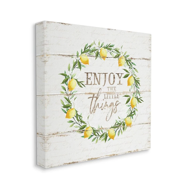 Stupell Industries Distressed Enjoy the Little Things Phrase Lemon Wreath Canvas Wall Art