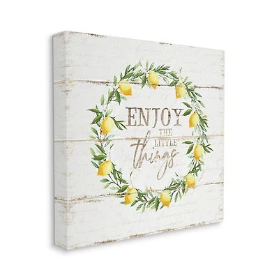 Stupell Industries Distressed Enjoy the Little Things Phrase Lemon Wreath Canvas Wall Art
