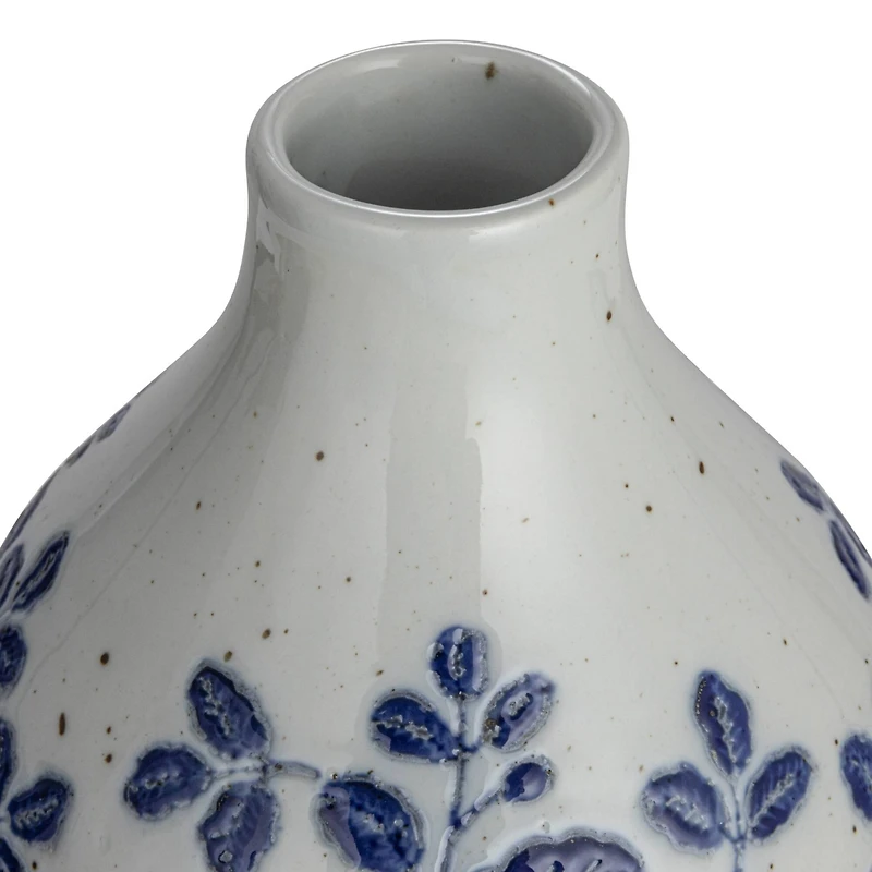 Hello Honey® 15" Blue & White Hand Painted Stoneware Vase