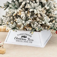 Glitzhome® White 26" Farm Fresh Christmas Trees Wooden Trapezoid Tree Collar