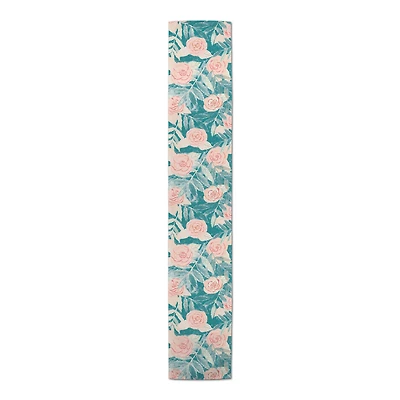 Teal And Pink Flowers Indoor/Outdoor Table Runner