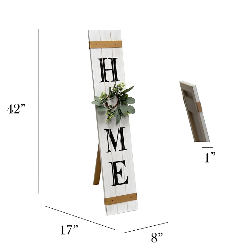 Elegant Designs™ 3.5ft. White Wash Home Porch Sign with 4 Floral Wreaths