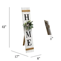 Elegant Designs™ 3.5ft. White Wash Home Porch Sign with 4 Floral Wreaths