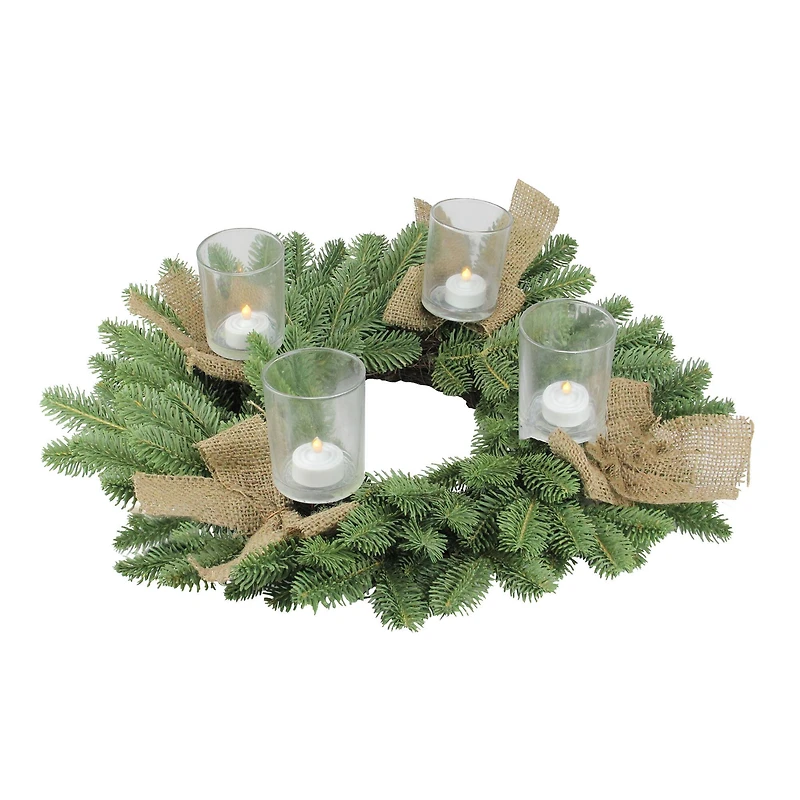 21" Artificial Pine & Burlap Votive Candle Holder