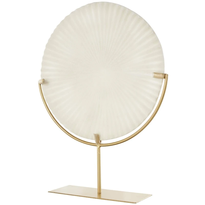 19" Cream & Gold Circle Disk Decorative Sculpture 