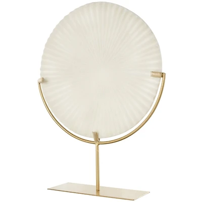19" Cream & Gold Circle Disk Decorative Sculpture 