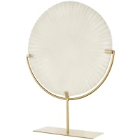 19" Cream & Gold Circle Disk Decorative Sculpture 
