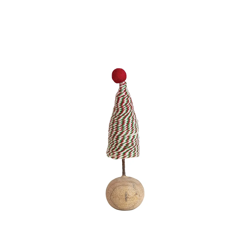 Hello Honey® 6.5" Red, Green & White Twist Handmade Wool Felt Tree with Wood Ball Base
