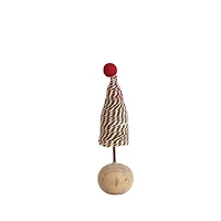 Hello Honey® 6.5" Red, Green & White Twist Handmade Wool Felt Tree with Wood Ball Base