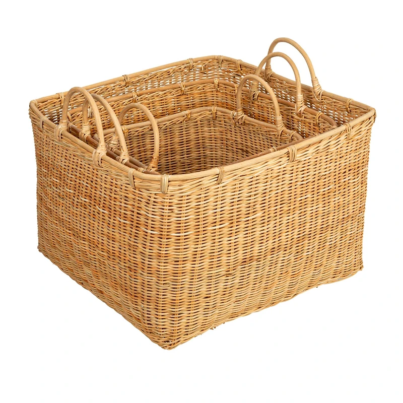 Hello Honey® Natural Square Rattan Basket Set with Handles