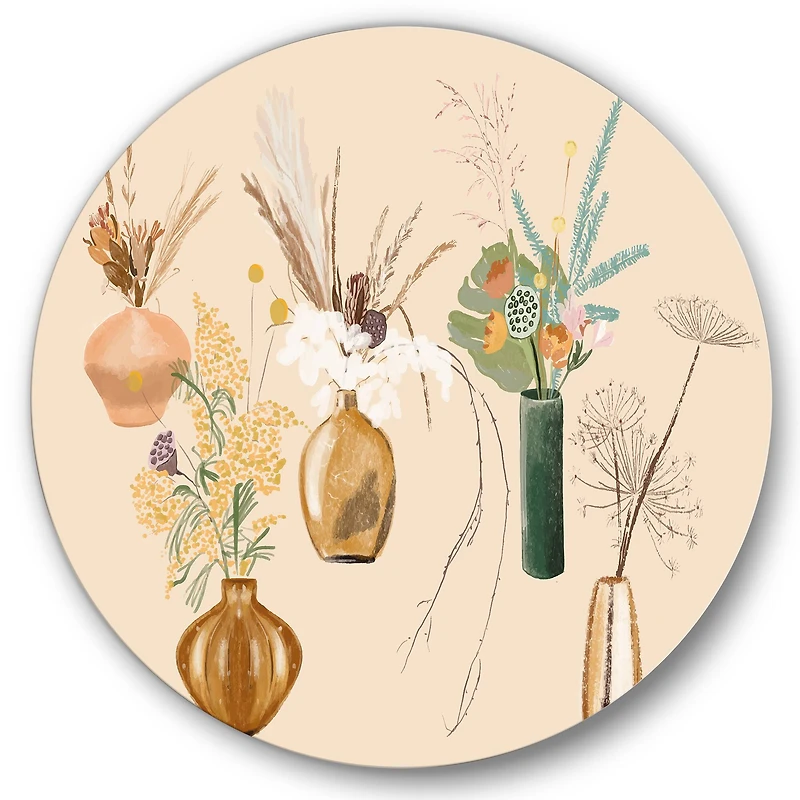 Designart - Bouquets Of Wildflowers In Gold Vases III
