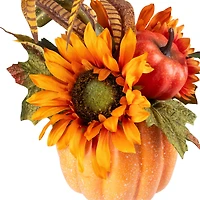 10" Autumn Harvest Pumpkin with Sunflowers, Mums & Pine Cones Décor